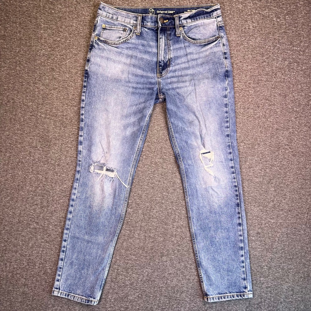 Original Use Jeans Mens 32x30‎ Slim Taper Light Wash Stretch Ripped Fit32x28.5